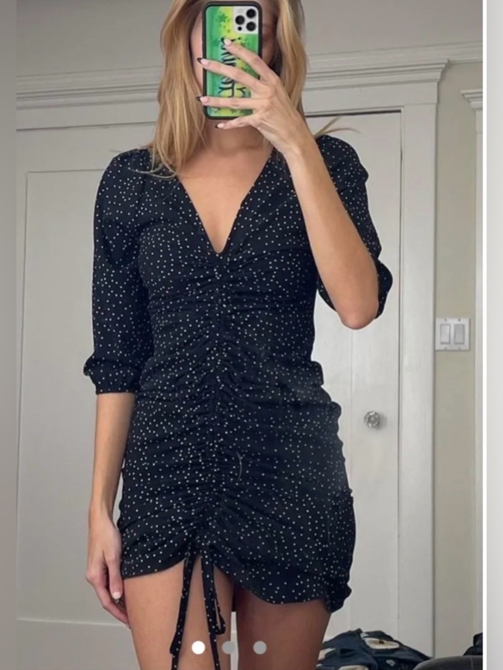 Zara Black Polka Dot Ruched Mini Dress